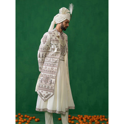 KALPRAAG Off White Georgette Sherwani Set