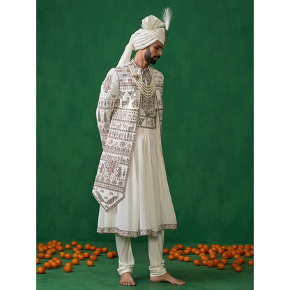 KALPRAAG Off White Georgette Sherwani Set