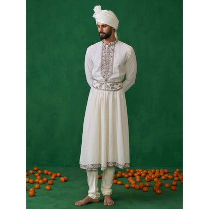 KALPRAAG Off White Georgette Sherwani Set