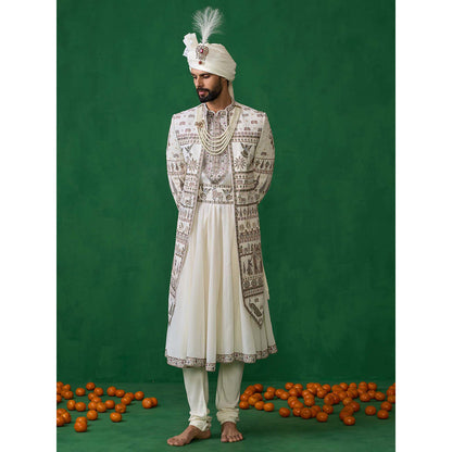 KALPRAAG Off White Georgette Sherwani Set