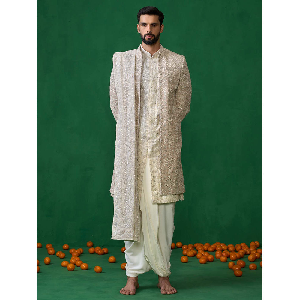 KALPRAAG Beige Georgette Sherwani Set