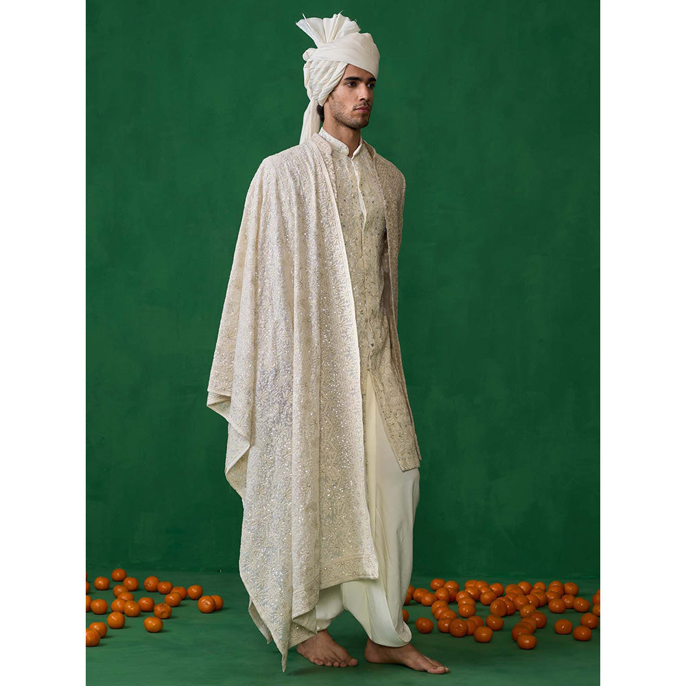 KALPRAAG Beige Georgette Sherwani Set