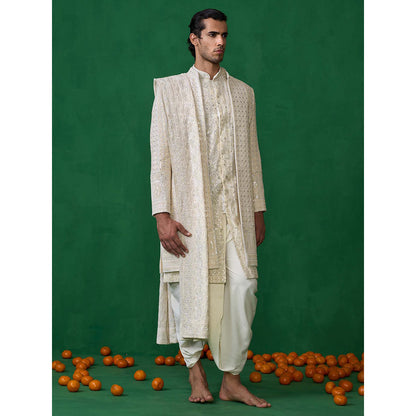 KALPRAAG Off White Georgette Sherwani Set