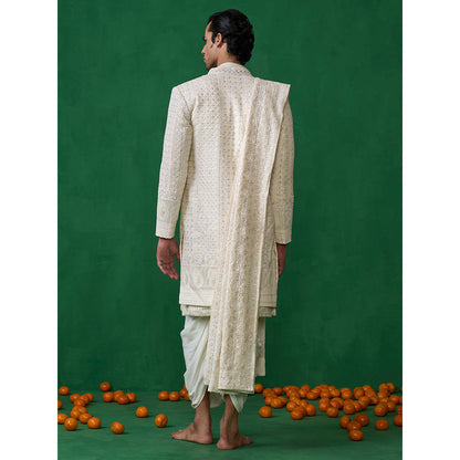 KALPRAAG Off White Georgette Sherwani Set
