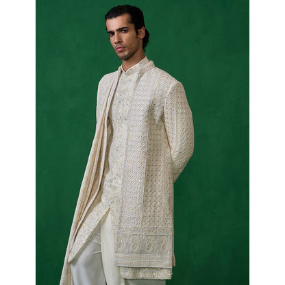 KALPRAAG Off White Georgette Sherwani Set