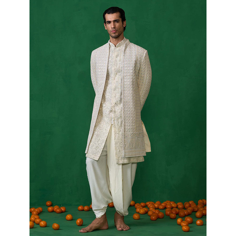 KALPRAAG Off White Georgette Sherwani Set