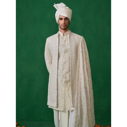 KALPRAAG Off White Georgette Sherwani Set