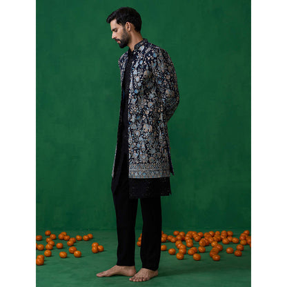 KALPRAAG Navy Blue Georgette Sherwani Set