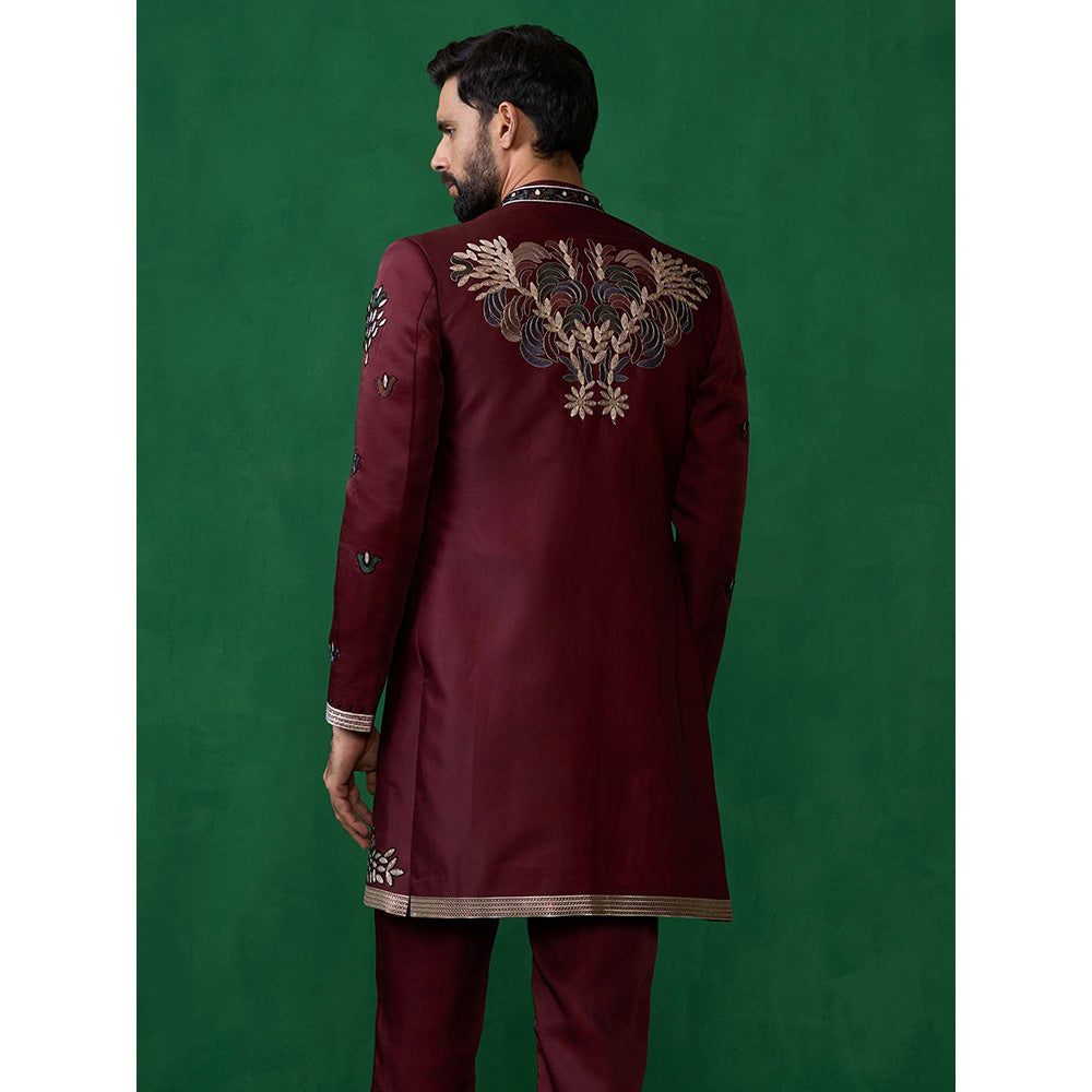 KALPRAAG Maroon Georgette Sherwani Set