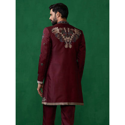 KALPRAAG Maroon Georgette Sherwani Set