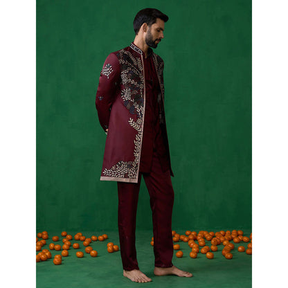 KALPRAAG Maroon Georgette Sherwani Set