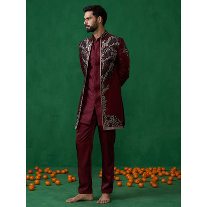 KALPRAAG Maroon Georgette Sherwani Set
