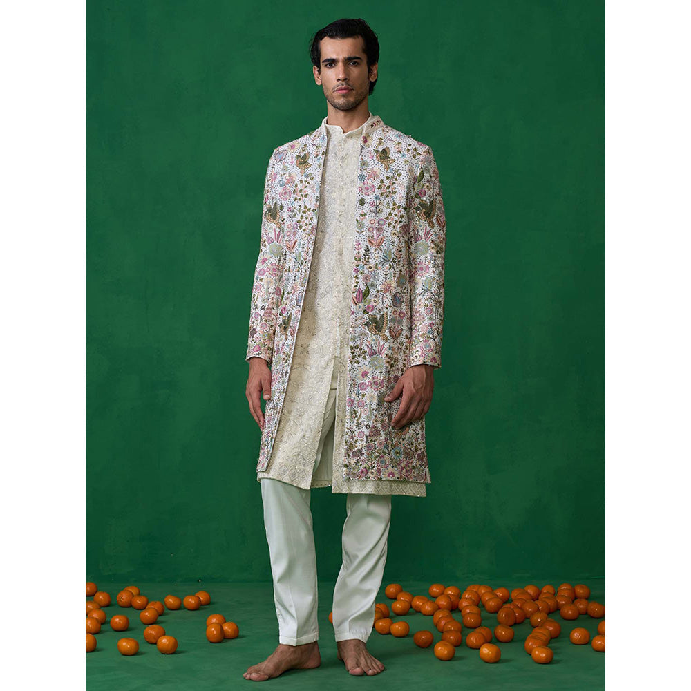 KALPRAAG Off White Georgette Sherwani Set