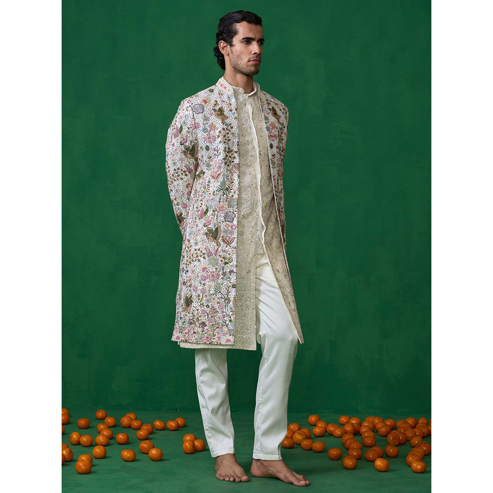 KALPRAAG Off White Georgette Sherwani Set