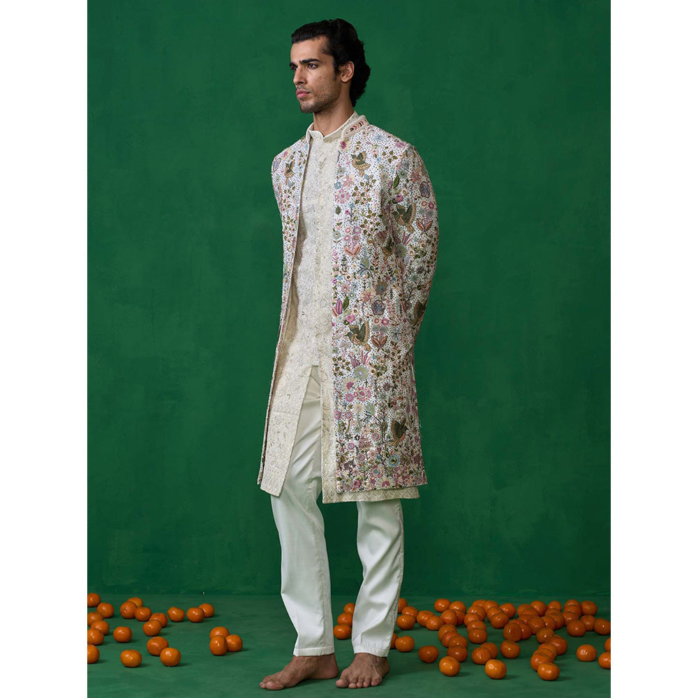 KALPRAAG Off White Georgette Sherwani Set