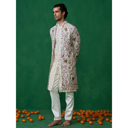 KALPRAAG Off White Georgette Sherwani Set