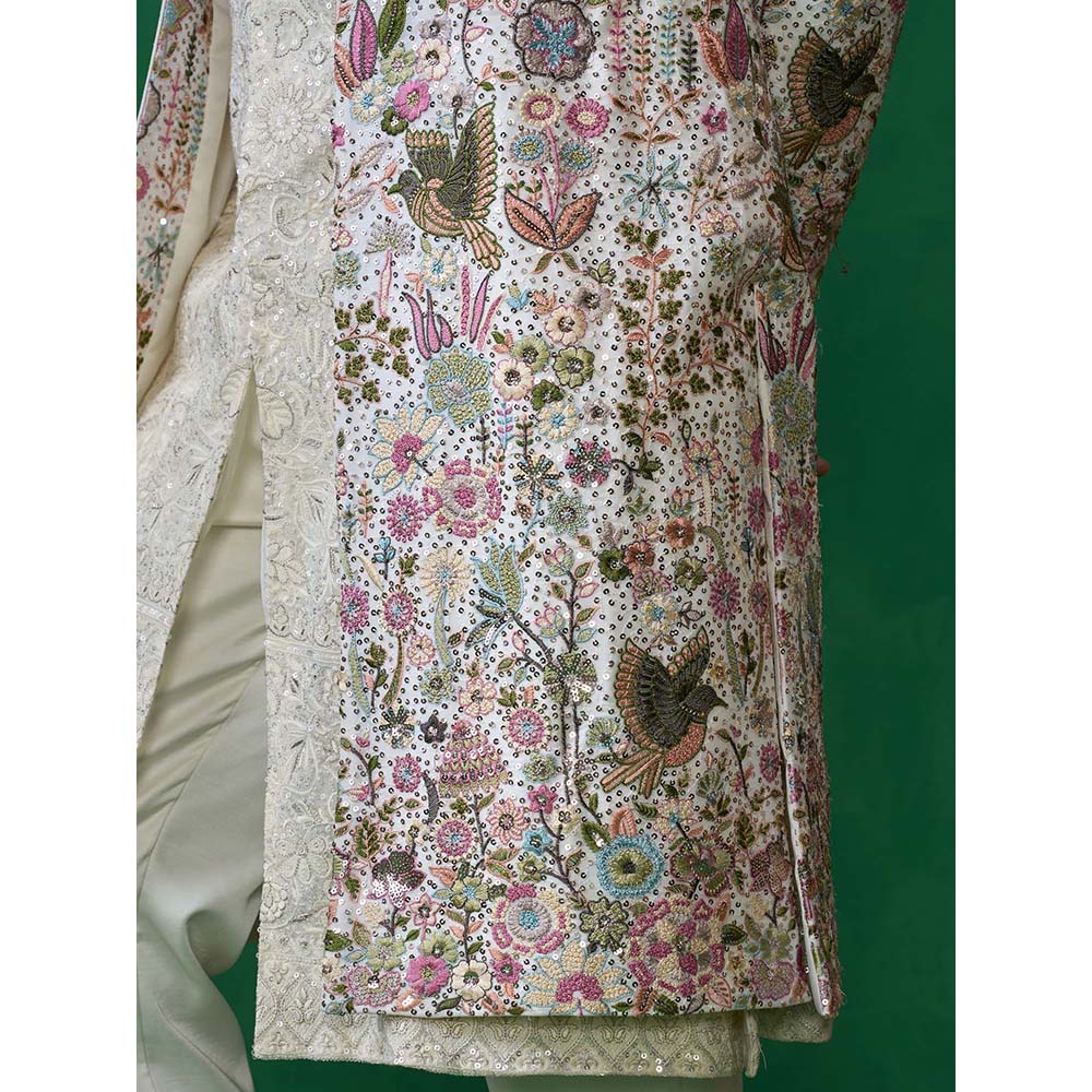 KALPRAAG Off White Georgette Sherwani Set