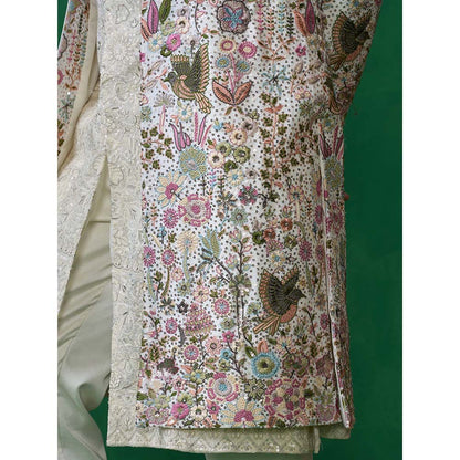 KALPRAAG Off White Georgette Sherwani Set