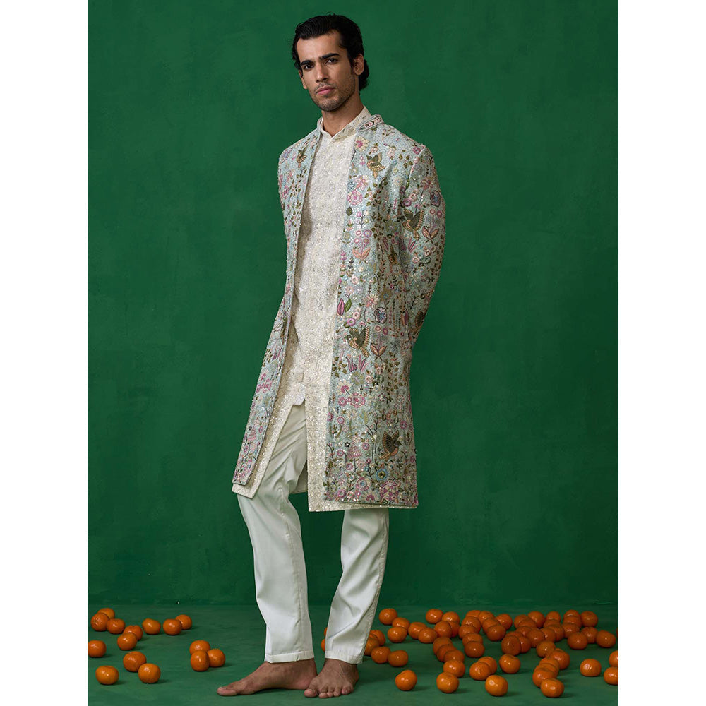 KALPRAAG Blue Georgette Sherwani Set