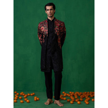 KALPRAAG Black Georgette Sherwani Set