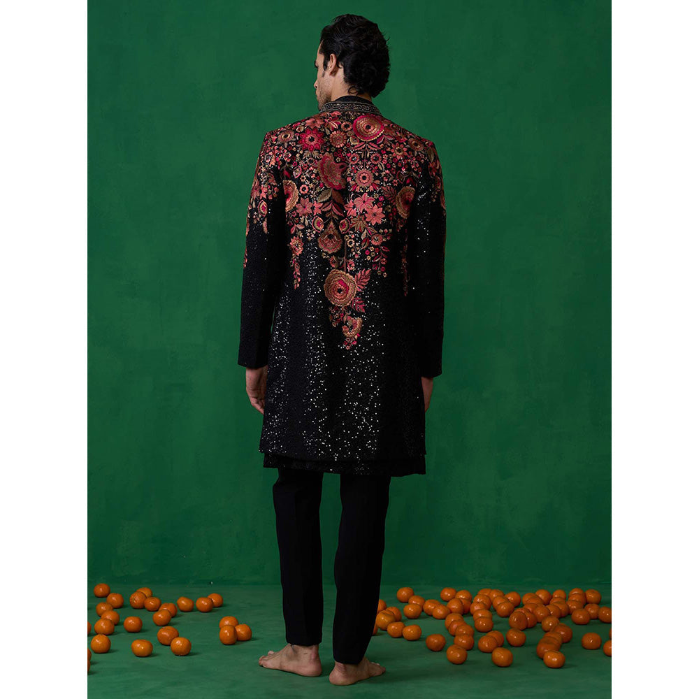 KALPRAAG Black Georgette Sherwani Set