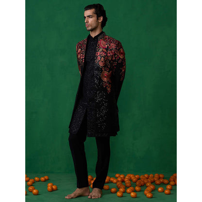 KALPRAAG Black Georgette Sherwani Set