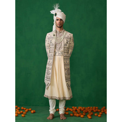 KALPRAAG Cream Georgette Sherwani Set