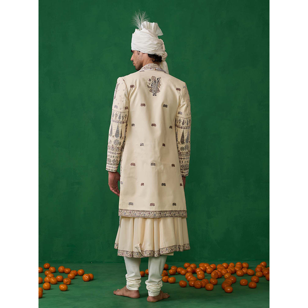 KALPRAAG Cream Georgette Sherwani Set