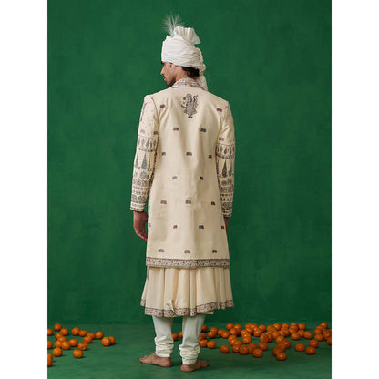 KALPRAAG Cream Georgette Sherwani Set