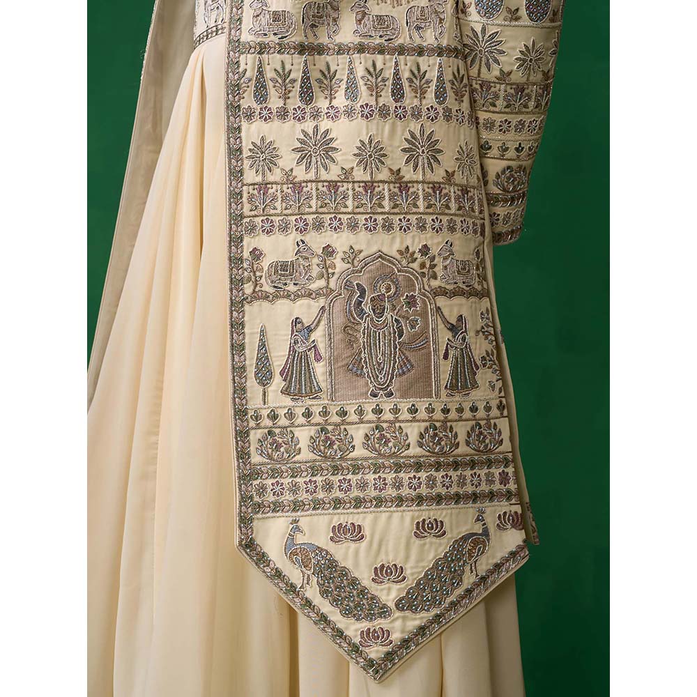 KALPRAAG Cream Georgette Sherwani Set