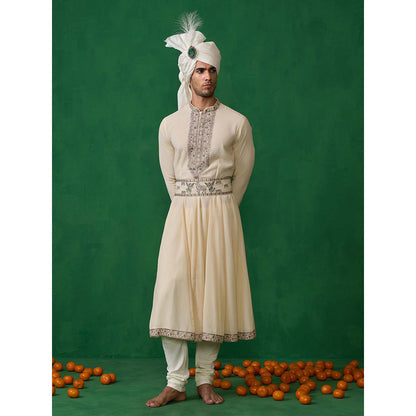 KALPRAAG Cream Georgette Sherwani Set