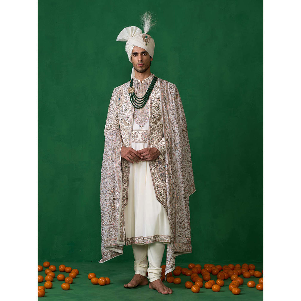 KALPRAAG Off White Georgette Sherwani Set