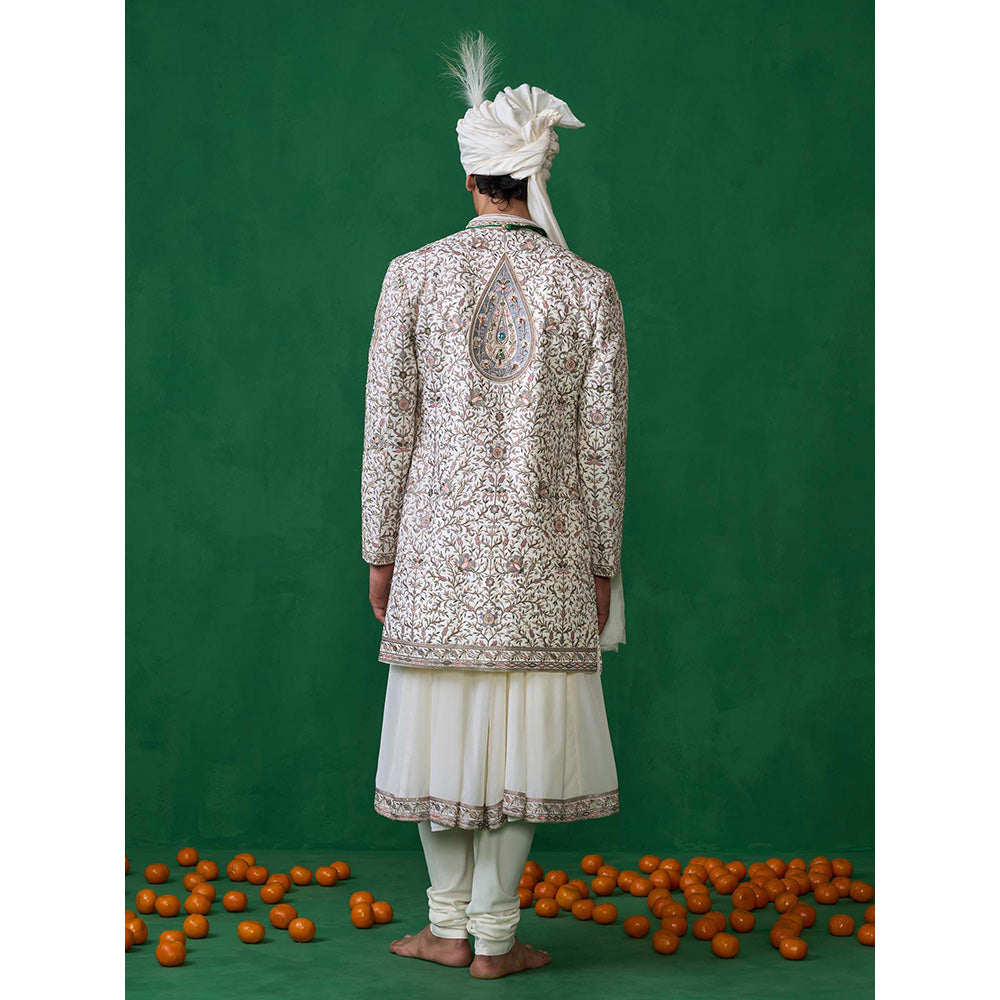 KALPRAAG Off White Georgette Sherwani Set