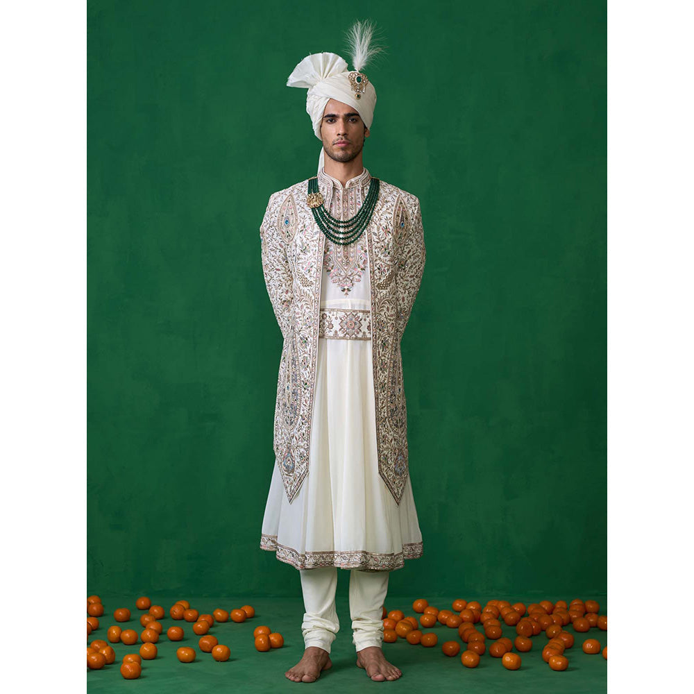 KALPRAAG Off White Georgette Sherwani Set