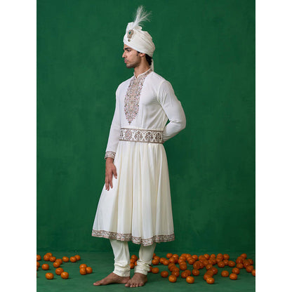 KALPRAAG Off White Georgette Sherwani Set
