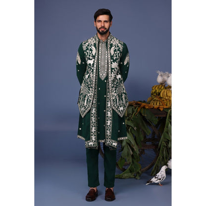 KALPRAAG Green Viscose Embroidered Kurta Jacket Set
