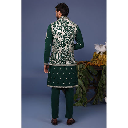 KALPRAAG Green Viscose Embroidered Kurta Jacket Set
