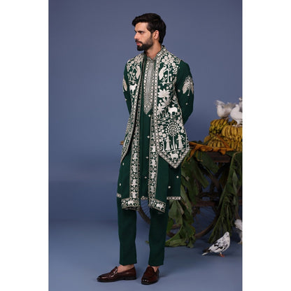 KALPRAAG Green Viscose Embroidered Kurta Jacket Set