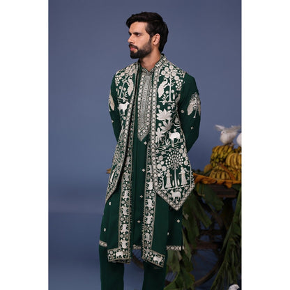 KALPRAAG Green Viscose Embroidered Kurta Jacket Set