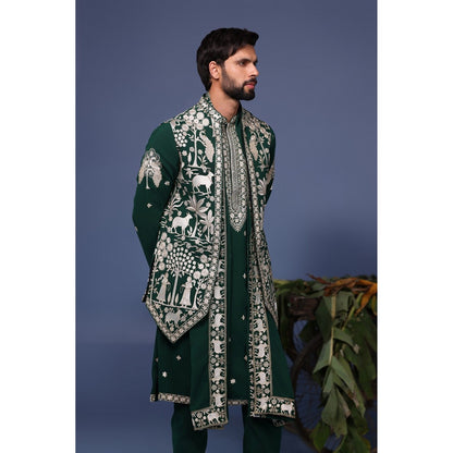 KALPRAAG Green Viscose Embroidered Kurta Jacket Set