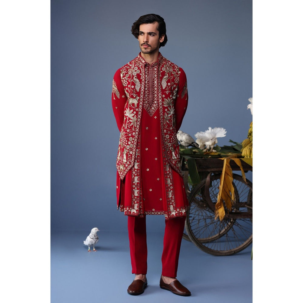 KALPRAAG Pink Viscose Embroidered Kurta Jacket Set