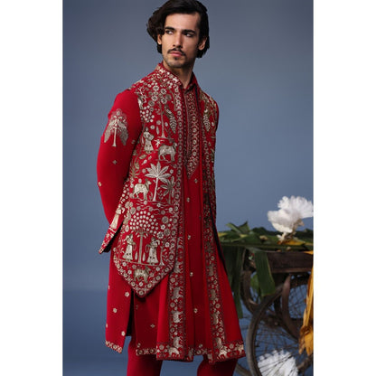 KALPRAAG Pink Viscose Embroidered Kurta Jacket Set