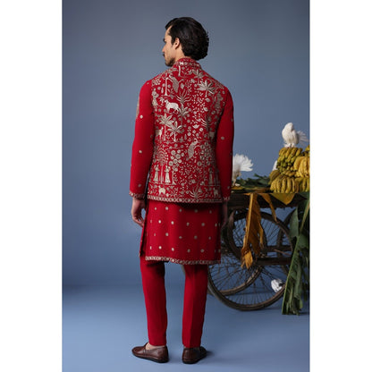KALPRAAG Pink Viscose Embroidered Kurta Jacket Set