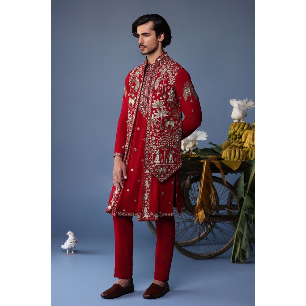 KALPRAAG Pink Viscose Embroidered Kurta Jacket Set