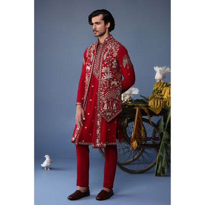 KALPRAAG Pink Viscose Embroidered Kurta Jacket Set