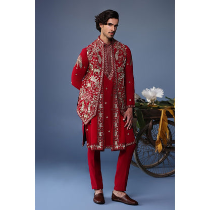KALPRAAG Pink Viscose Embroidered Kurta Jacket Set