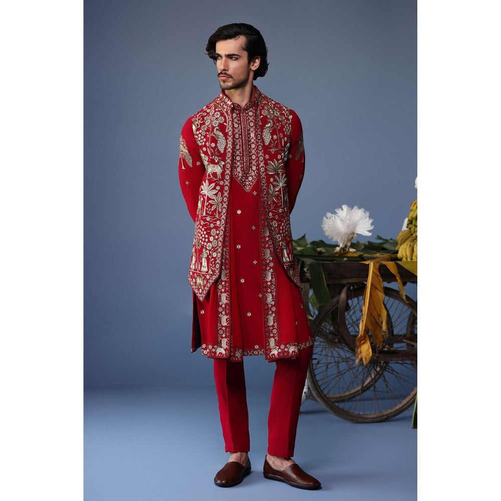 KALPRAAG Pink Viscose Embroidered Kurta Jacket Set