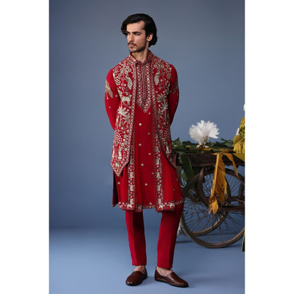 KALPRAAG Pink Viscose Embroidered Kurta Jacket Set