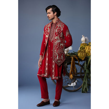 KALPRAAG Pink Viscose Embroidered Kurta Jacket Set