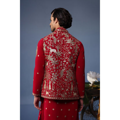 KALPRAAG Pink Viscose Embroidered Kurta Jacket Set